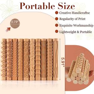 Outils en céramique, ensemble d'outils de poterie, outils de fabrication de poterie, rouleau à texture d'argile à manche en bois, rouleau à motifs d'argile en bois - Product Image 3