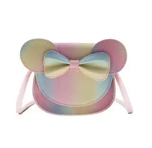 2024 어린 소녀 유아 미니 크로스 바디 숄더백 동전 지갑 귀여운 마우스 귀 Bowknot 여자 아이 숄더백