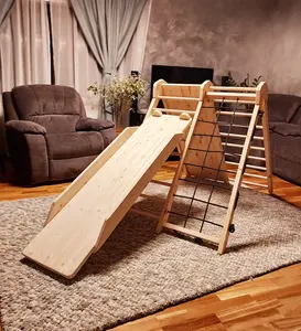 Gimnasio de Interior para niños Juego de madera Juego de gimnasio Escalador de pared para niños pequeños Juguetes para niños Escalador con tobogán