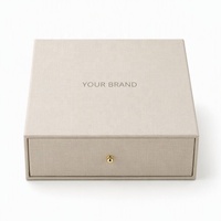 Boîte à bijoux en lin personnalisée avec poignée en boule dorée, boîte cadeau rigide avec logo personnalisé pour l'emballage d'accessoires de bijouterie