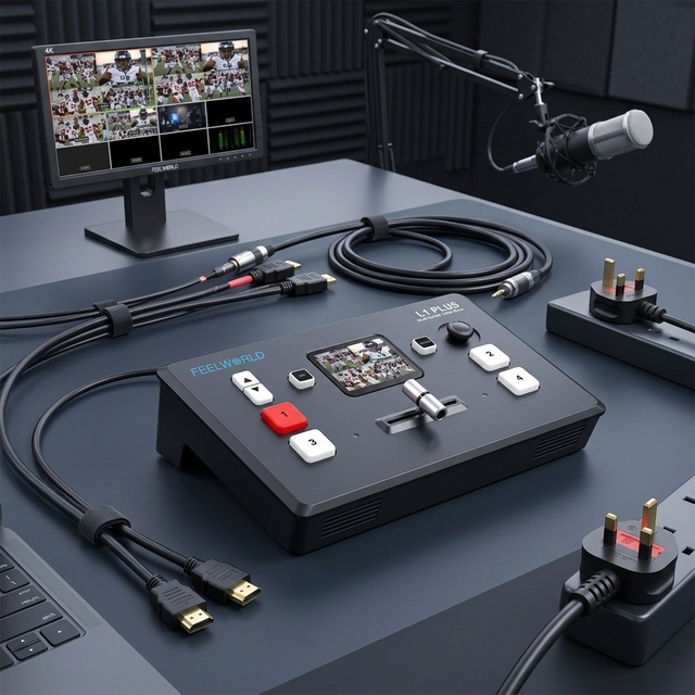 FEELWORLD L1 PLUS Multi-camera Video Mixer Switcher 2.0 Touch Screen 4 4K60 USB 3.0 PTZ Control UK Plug