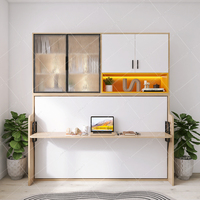 Lit Murphy à double paroi au design moderne avec bureau rabattable horizontalement, meuble en bois peu encombrant, option économique