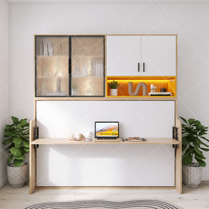<span class=keywords><strong>Lit</strong></span> Murphy à double paroi au design moderne avec bureau rabattable horizontalement, meuble en bois peu encombrant, option économique - Product Image 2