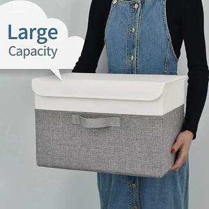 Scatola portaoggetti rettangolare pieghevole in tessuto di alta qualità con coperchio, grande capacità, organizer <span class=keywords><strong>per</strong></span> vestiti, scarpe e giocattoli <span class=keywords><strong>per</strong></span> sala giochi, <span class=keywords><strong>cameretta</strong></span> e <span class=keywords><strong>armadio</strong></span> - Product Image 4