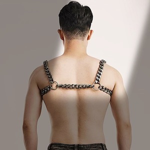 Men's <b>Titanium</b> Steel Body <b>Chain</b> Black Geometric Design Daily Wear Fashion Jewelry Set M-87 - Product Image 3