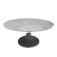Table basse ronde en pierre gris béton style industriel rustique avec base en piédestal noir, fabricant de meubles