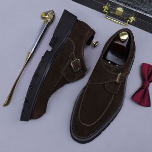 Mocasines de Plataforma para Hombre con Hebilla Retro, Punta Redonda, Suela Gruesa, de Cuero Mate y Ante, con Tacón Alto y Piel Sintética en la Suela - Product Image 2