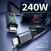 Câble de charge tressé intelligent 240W avec affichage numérique, Type-C vers Type-C, transfert de données, compatible avec les téléphones mobiles/tablettes