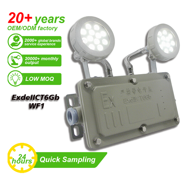 ExdeIICT6Gb IP66 Explosion-Proof LED Lamp Emergency Fire Light Commercial Wall Mounted Double Heads Battery Backup