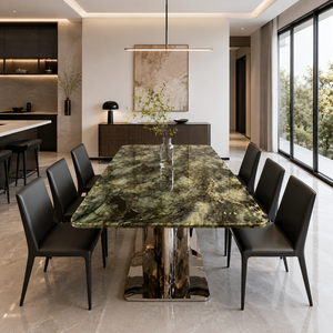 Customized Dining <b>Table</b> Rechtangle <b>Top</b> Modern Villa 6~ 8 Seater Metal Legs <b>Stone</b> Furniture Luxury Labradorite Blue - Product Image 6