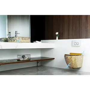 Sanitair Badkamer Distributeur Groothandel Warm Decoratief Goud Keramiek Gemonteerd Aan De Muur Toiletpot En Patroon Custom Bassin