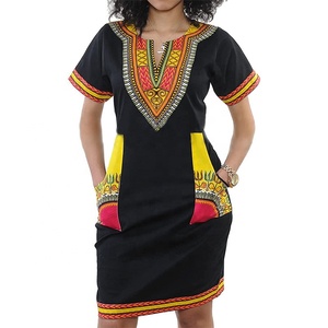 Vestido Dashiki corto con estampado africano <span class=keywords><strong>para</strong></span> <span class=keywords><strong>mujer</strong></span>, traje bohemio de estilo Tribal de Manipur, falda por debajo de la rodilla - Product Image 2