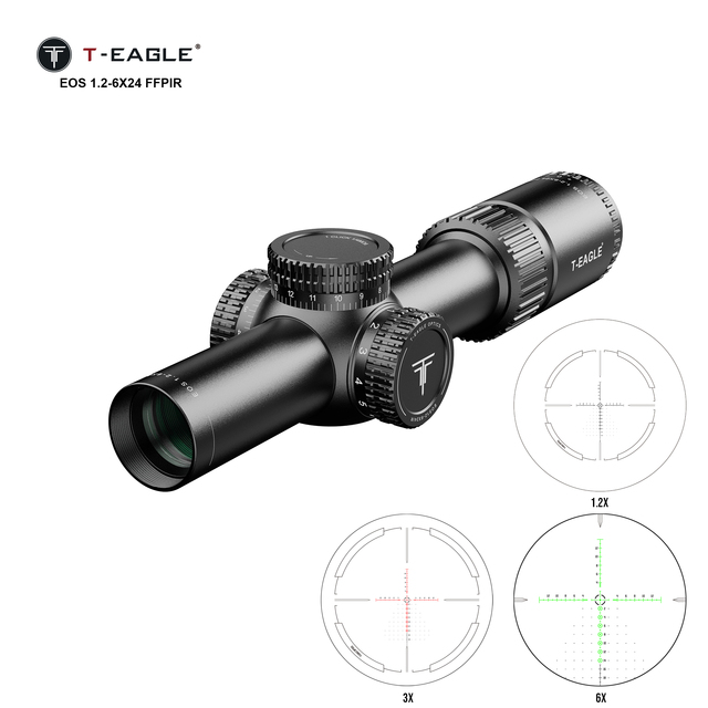 T-EAGLE EOS 1.2-6X24 FFP IR Wide View Optical Scope Illuminated Reticle Aluminum Alloy Waterproof Shockproof