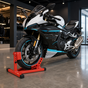 Support de <span class=keywords><strong>roue</strong></span> avant de <span class=keywords><strong>moto</strong></span> réglable en hauteur <span class=keywords><strong>pour</strong></span> transport, <span class=keywords><strong>remorque</strong></span>, stationnement, berceau en acier en forme de U, rouge, robuste - Product Image 4