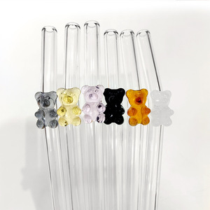 Pajita de vidrio de oso Nuevo juego creativo de pajitas en forma de adhesivo con protección ambiental de borosilicato alto y resistencia al calor - Product Image 3
