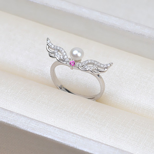 แหวนเงินแท้ S925 ดีไซน์ปีกนางฟ้า แหวนเปิดสำหรับผู้หญิง ประดับมุก 5-6 เม็ด แหวนติดเครื่องประดับ DIY แหวนใส่นาฬิกา 173 - Product Image 4