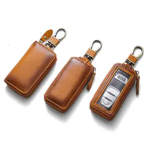 Genuine Leather Smart Key Holder Organizer Wallet Car Key Case With Window
