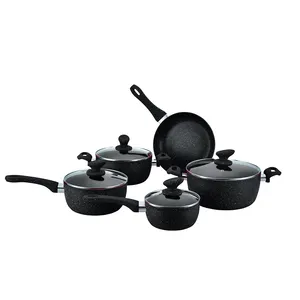 Best-selling wave pattern 3003 aluminum products non-stick black 5-piece cookware