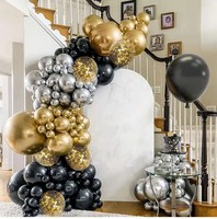 Kit de guirlande de ballons dorés et noirs, arche argentée métallisée dorée et noire, confettis pour décorations de fête d'anniversaire pour hommes