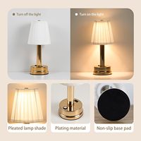 Lampe de bureau à gradation à 3 voies à commande tactile lampe de chevet avec abat-jour plissé lampe de table sans fil minimaliste pour chambre