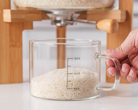 Distributeur de riz, récipient de stockage de riz pour l'organisation de la cuisine, distributeur de céréales et de farine en verre avec couvercle en bois hermétique