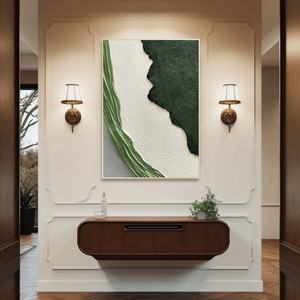 Grande toile murale texturée en acrylique vert et blanc, peinte à la main, encadrée, pour la maison et les galeries - Product Image 3