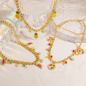 Fruit Pattern Zinc Alloy <b>Necklace</b> 18K Gold Color Clavicle Chain Party Jewelry <b>Pineapple</b> Watermelon Design - Product Image 1