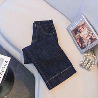 Jean en denim déchiré taille haute pour femme, coupe large, boutonné, lavable, XL, style vintage patchwork, longueur cheville, décontracté, pour l'été et le street style
