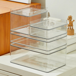 Acrylic Transparent Organizer Box With Lid Stackable Rectangle Office <b>Desk</b> Storage Container For Stationery And <b>Small</b> Items - Product Image 1