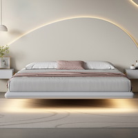Cadre de lit flottant minimaliste moderne en cuir Double Queen King Size avec rangement Style panneau de bois massif léger