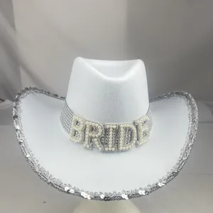 Cappello da Cowboy sposa cappello da sposa per la festa di addio al nubilato bianco cappello da Cowgirl per la doccia nuziale