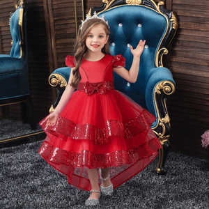 Robe de <span class=keywords><strong>princesse</strong></span> pour filles, style européen et américain, avec nœud papillon en maille et sequins, idéale pour les spectacles de piano et les demoiselles d'honneur. - Product Image 2