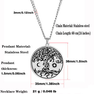 HLSS503 <span class=keywords><strong>Arbre</strong></span> <span class=keywords><strong>de</strong></span> <span class=keywords><strong>Vie</strong></span> Mystique Sacré Folklore <span class=keywords><strong>Yin</strong></span> <span class=keywords><strong>Yang</strong></span> Soleil et Lune Amulette Talisman Collier Pendentif en Acier Inoxydable Découpé au Laser - Product Image 2