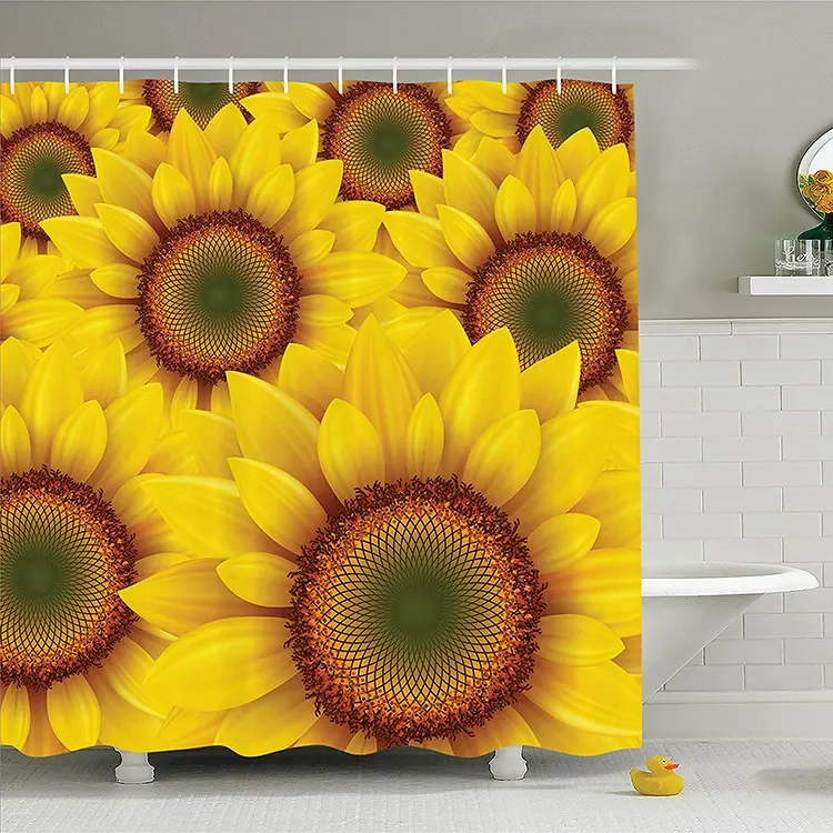 Classic digital printing Polyester waterproof yellow sunflower shower curtain for Bath Tub