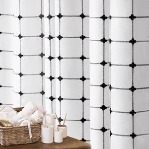 <span class=keywords><strong>Rideau</strong></span> de <span class=keywords><strong>douche</strong></span> luxueux sans perçage, style bohème à pompons et à carreaux, en faux lin, design moderne et minimaliste pour la séparation des espaces de salle de bain - Product Image 6