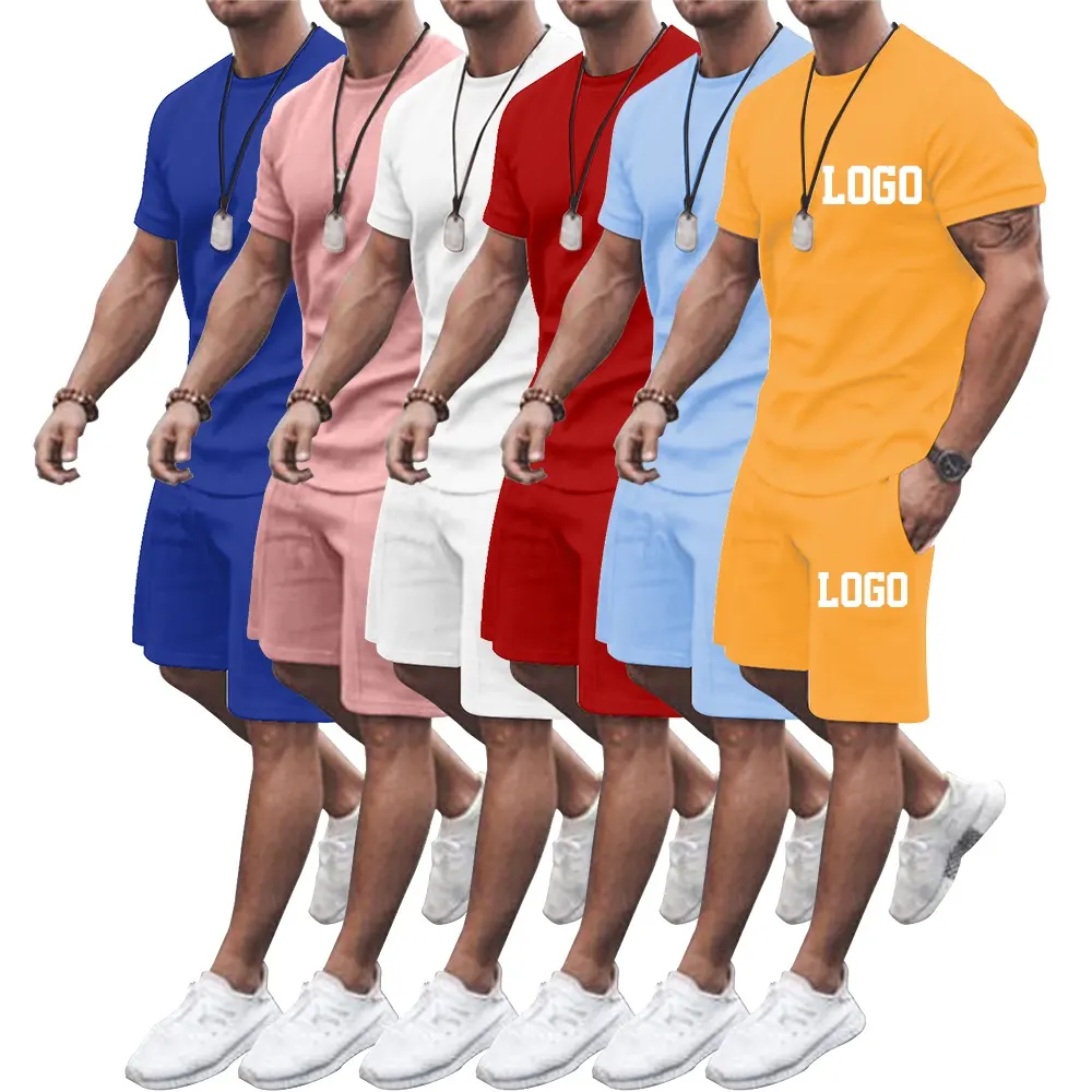 Wholesale Custom Plain Crew Neck Clothes For T-shirt Set Cotton Sweat shorts And T shirt Men t shirt And Shorts 2 Piece Set