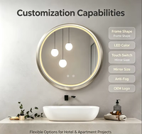Miroir de salle de bain intelligent moderne, anti-buée, éclairage LED, protection IP65, cadre en aluminium épaissi, éclairé, pour appartement et villa