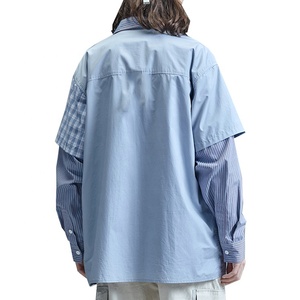 Rayé panneaux vérifié <span class=keywords><strong>peigne</strong></span> solide bleu clair pour hommes chemises motif tendance - Product Image 2