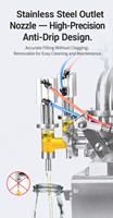 Petite machine de remplissage de liquides semi-automatique de table à double buse pour boissons, jus, eau, lait, verre, bouteille en plastique