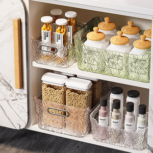 Transparent Rectangle <b>Storage</b> <b>Basket</b> With Handles For Kitchen Cosmetics Stationery Books Pet Material Neatening Organizing - Product Image 1