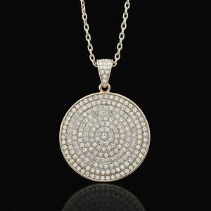 Silver Circular Halo Pendant With Moissanite Diamond Pave Iced Round Disc Necklace For Men And Women - Product Image 1