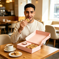 Boîte à biscuits bleue personnalisée avec logo imprimé recto-verso, de qualité alimentaire, pour la pâtisserie et les collations, avec compartiment pour sauce.