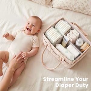 Organizador de Pañales para Bebé al por Mayor, Diseño Floral con Asas de Cuero PU, Cesta para Pañales con Divisores Extraíbles - Product Image 5
