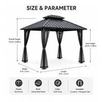 Pergola de jardin extérieure avec moustiquaire, double toit, grande pergola de jardin 8*10 pieds, gazebo en aluminium à toit rigide avec rideaux et moustiquaire