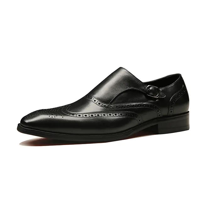 Custom brands Slip on mens dress shoes monk strap rubber sole patent leather shoes