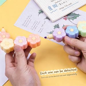 Marcadores Creativos con Forma de Flor de Dibujos Animados, Mini Marcadores de 6 Colores, 6 Piezas/caja, Juego de Resaltadores de Plástico con Punta Oblicua para la Escuela - Product Image 5