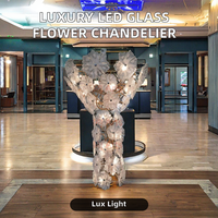 Grand lustre moderne à fleurs en verre à DEL pour le salon, éclairage de luxe dans le hall des escaliers, suspendu pour les hôtels et les grands bâtiments