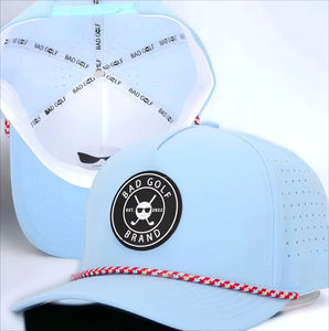 New Fashion Custom Rubber PVC Patch Logo 5 Panel Waterproof Polyester Sport Golf Hat Laser Cut Perforated Dad Rope Baseball Cap - Product Image 1