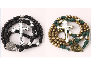 맞춤형 골동품 청동 및 은색 십자가 가톨릭 묵주 종교 아이템 남성용 빈티지 묵주 디자인 구슬 목걸이 - Product Image 6