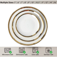 Assiette en céramique à bord doré nordique, personnalisable avec logo, en porcelaine sans plomb, pour steak, idéale pour l'hôtellerie et la restauration de luxe.
